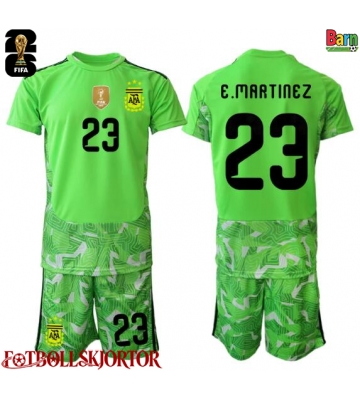 Argentina Emiliano Martinez #23 Målvakt Borta Kläder Barn VM 2026 Kortärmad (+ Korta byxor)